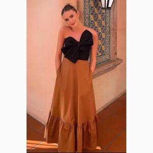 Anthropologie Hutch Bow-Tie Tiered Maxi Brown / Black Dress Sz 8